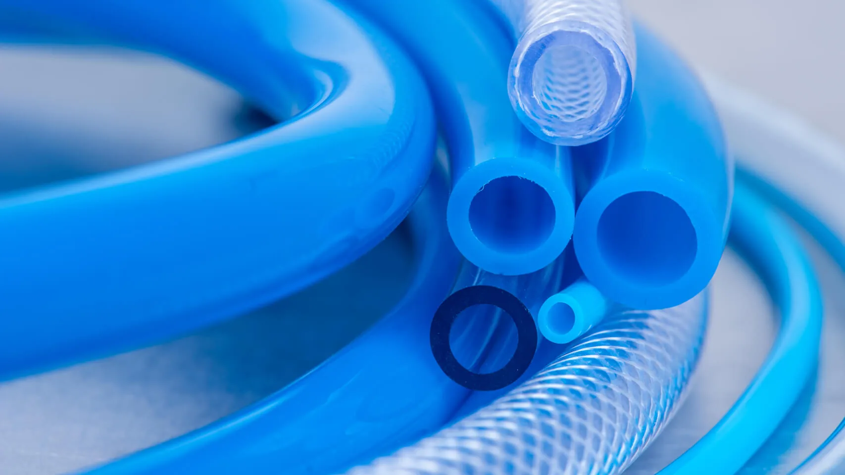 Blue silicone and reinforced fluid handling tubing